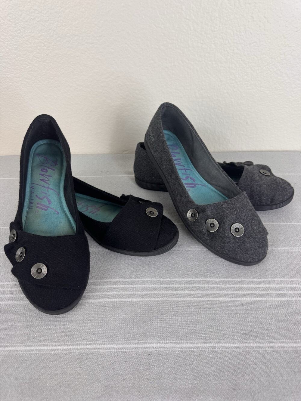 Blowfish Set Of 2 Garamel Ballet Flats Casual Shoes Grey Flannel Black Tweed 8